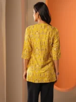 Yellow Printed Silk Blend Straight Short Kurti - Image 3