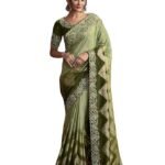 Women's Jacquard Silk Embroidery border work Saree with Heavy work Unstitch Blouse Piece