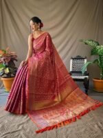 Women's Kanjivaram patola Soft Lichi Silk Sarees With Unstitched Blouse Piece - Image 3
